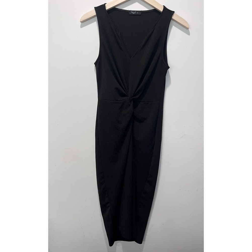 Love J‎ Women's Size L Black Bodycon Fitted Midi Sleeveless Dress